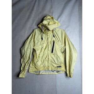 REI E1 Elements Womens Small Yellow Ripstop Hooded Rain Jacket Topo Print 718254
